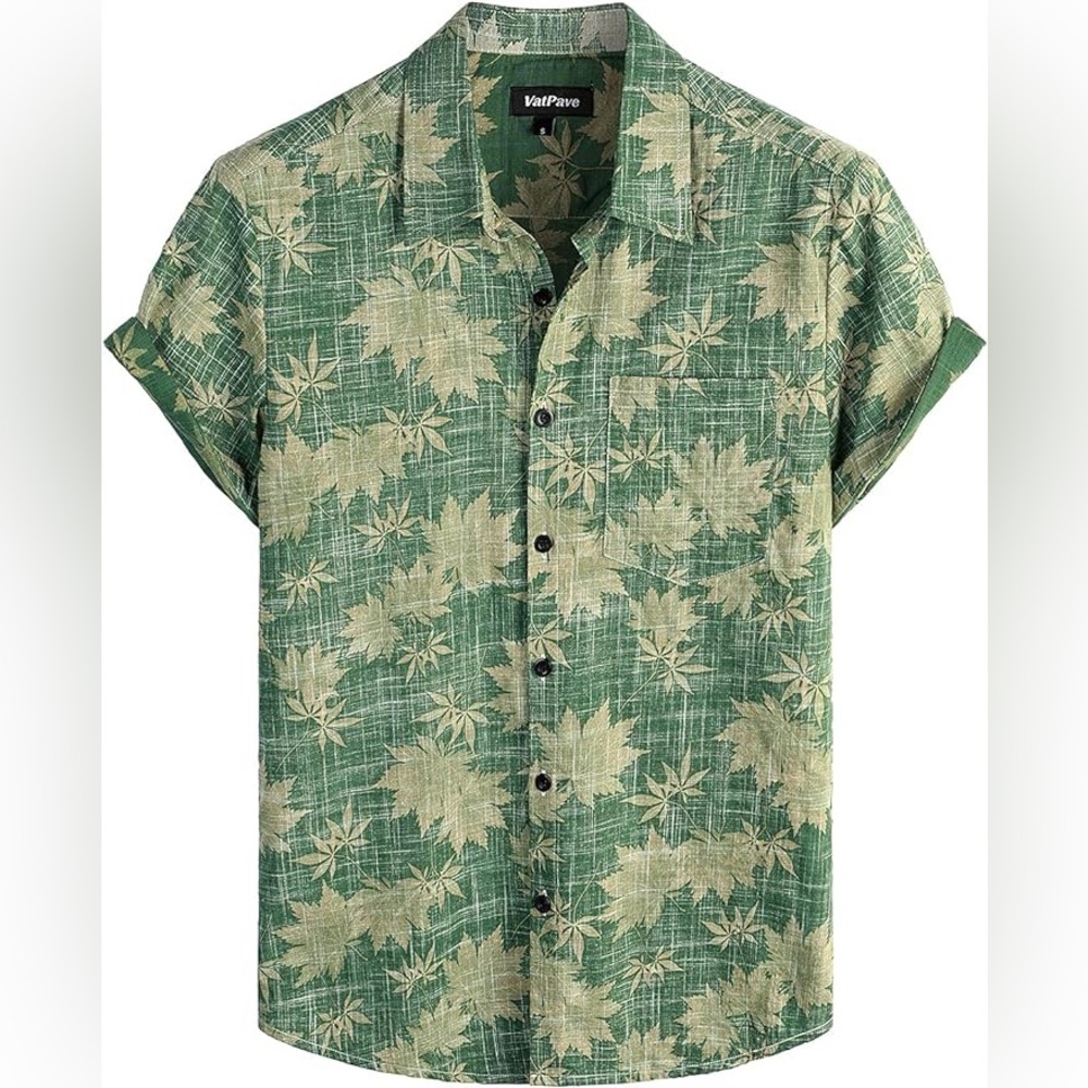 VATPAVE Front Pocket Hawaiian Short Sleeve Button Down Tropical Shirt Sz XXL